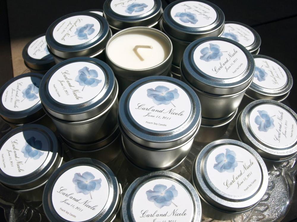 Custom Soy Travel Candle Favors for Weddings and Events